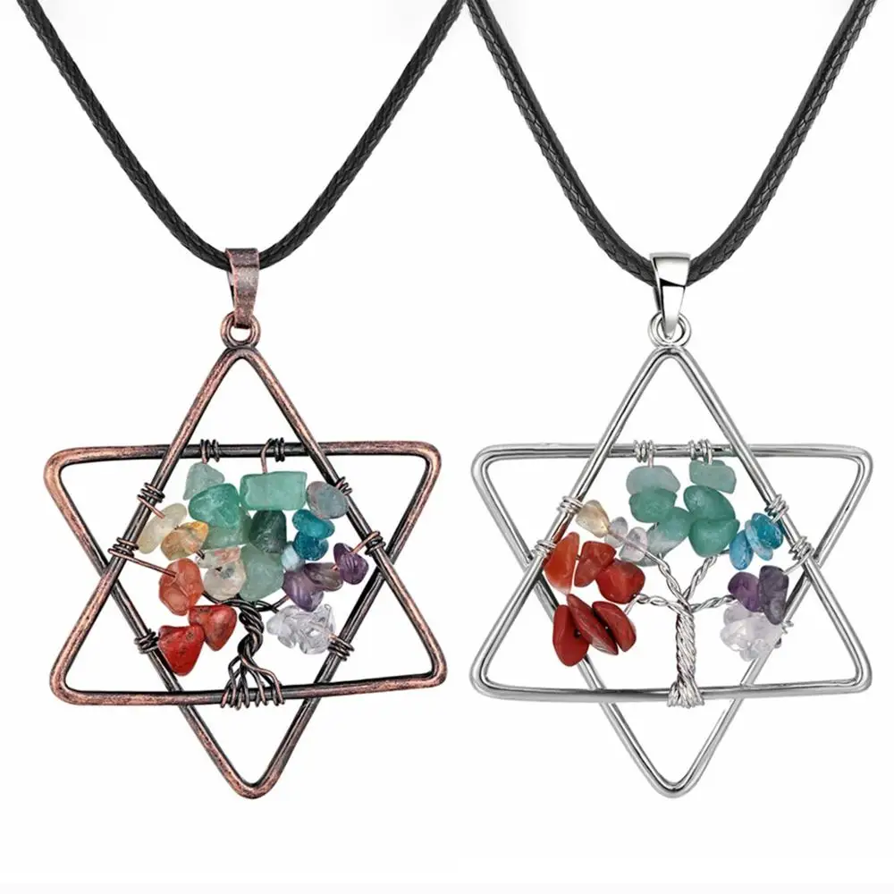 Ашмита звезда форма 7 чакра камень Жизни дерева кулон ожерелье для женщин мужчин