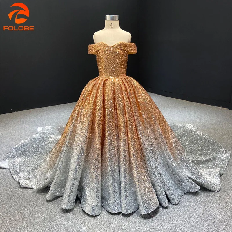 

2020 Sparkling Flower Girl Dress Off The Shoulder Kids Wedding Party Dress Gradient Sequined Long Pageant Ball Gowns For Girls