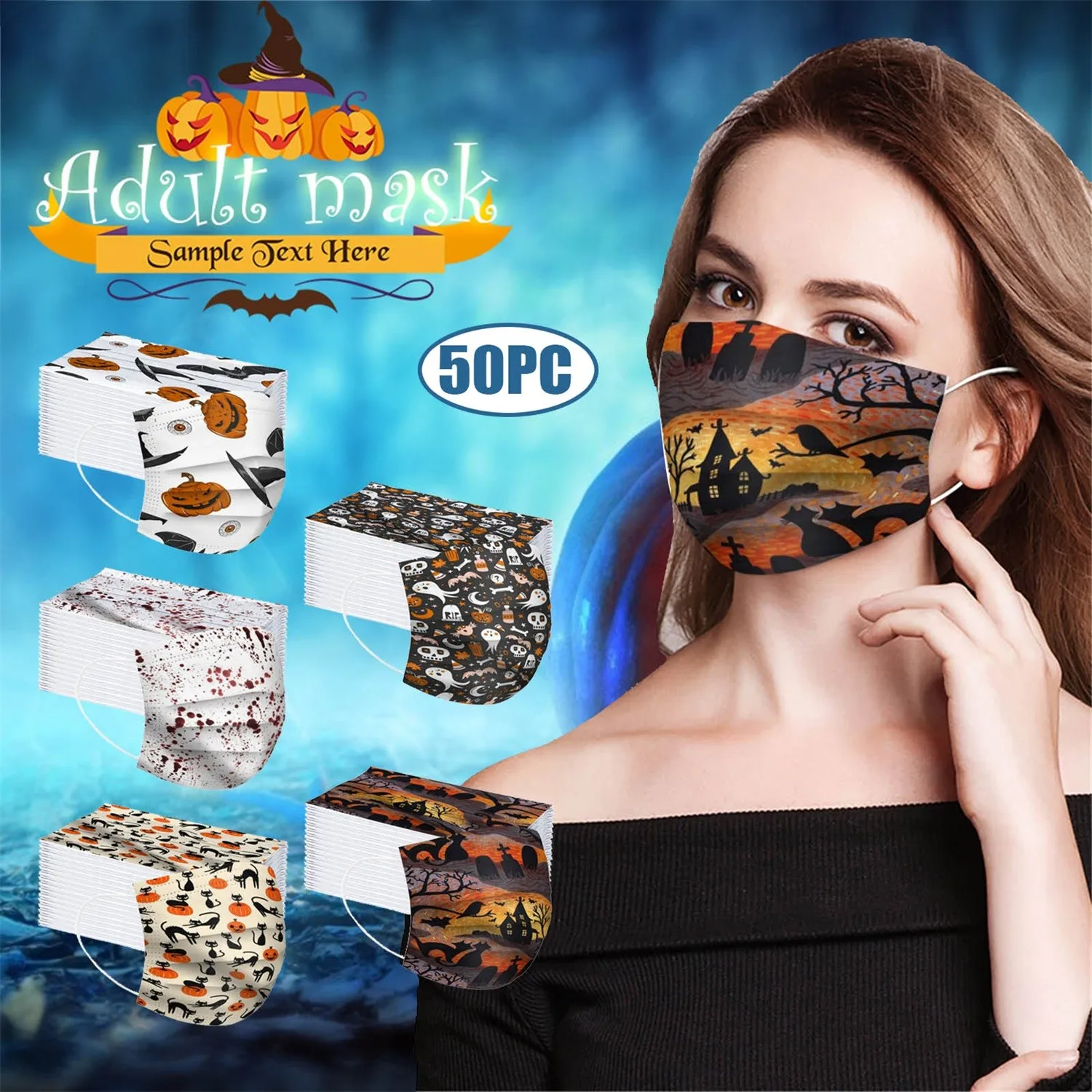 

Одноразовые маски для Хэллоуина, 50 шт.