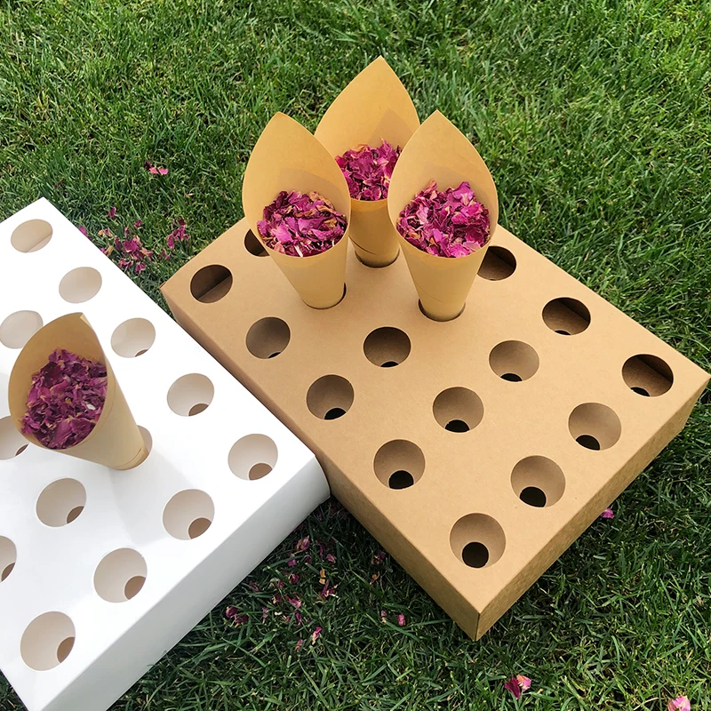 Confetti Cone Holder FEESTIGO Natural Petals Confetti Cones Holder For Wedding Decoration Party Poppers Cones Stand Box Tray