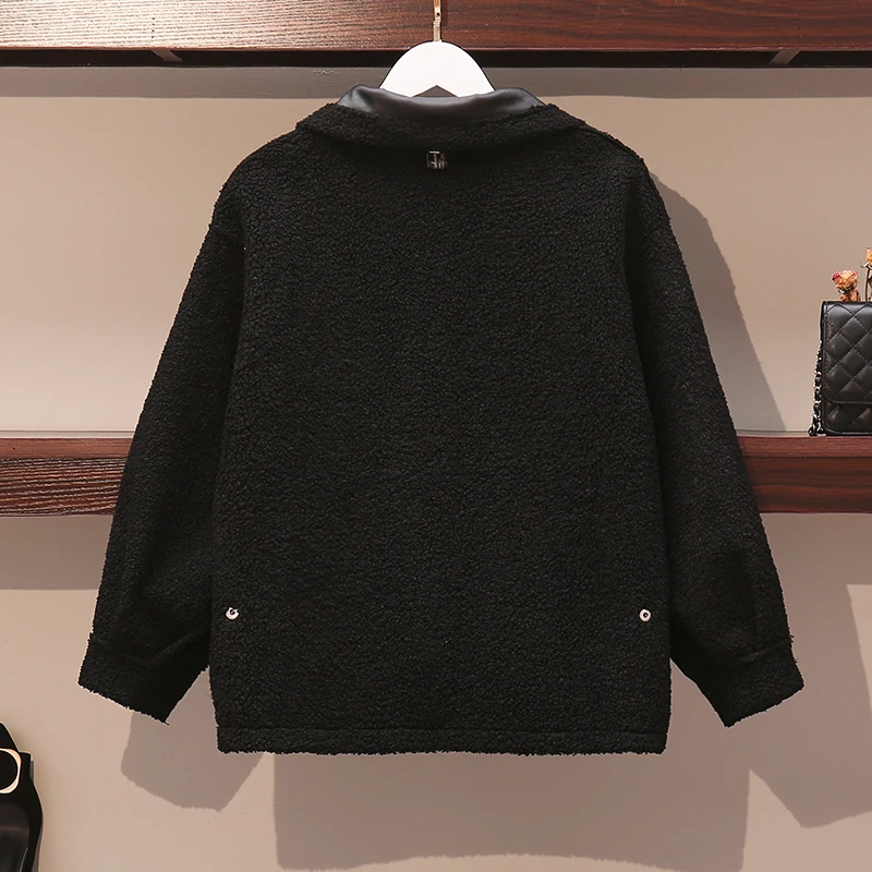 Женское кожаное пальто размера плюс зимнее короткое из искусственной овечьей