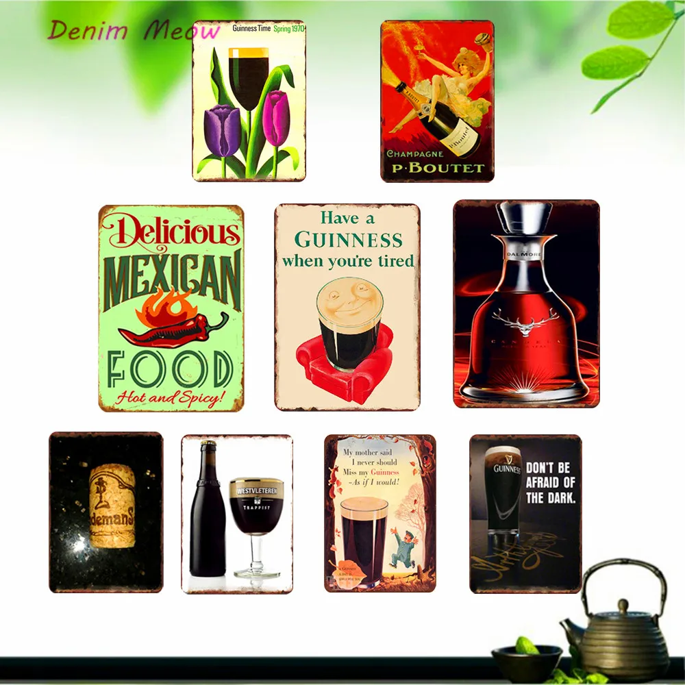 

Drinking Beer Vintage Metal Tin Signs Guinness Time for Pub Bar Cafe Farm House Plates Delicious Food Art Posters Home Decor WY7