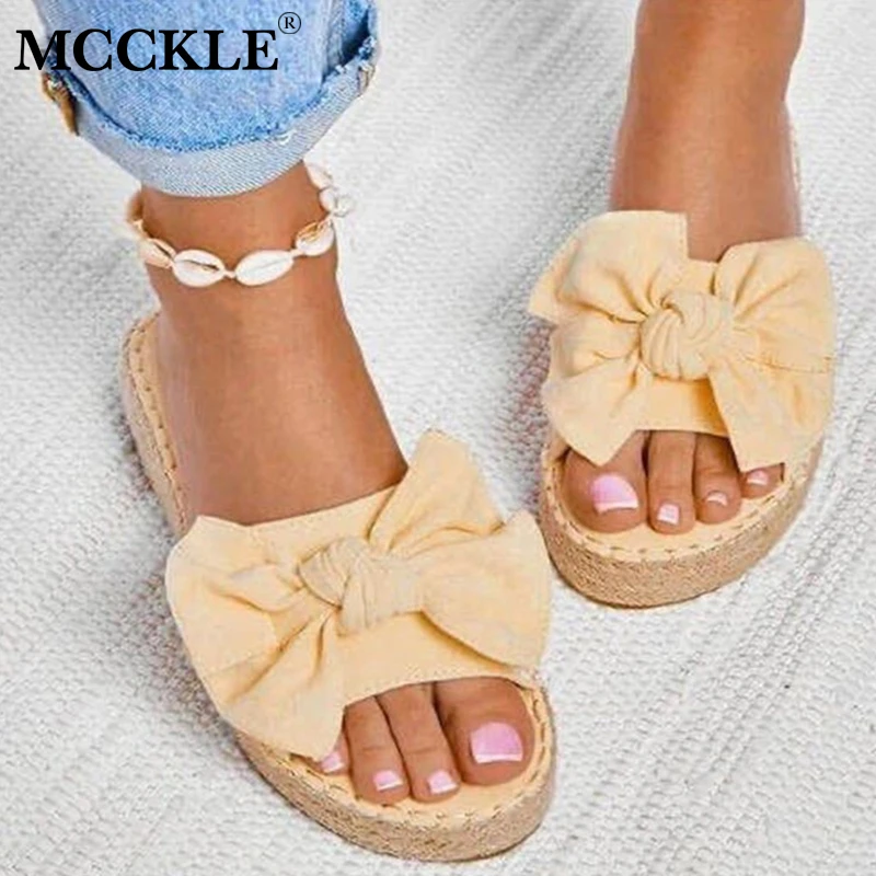 

MCCKLE / женские тапочки с толстой подошвой, повседневная обувь с открытым носком и шитьем с бантом, женские удобные женские шлепанцы, винтажны...