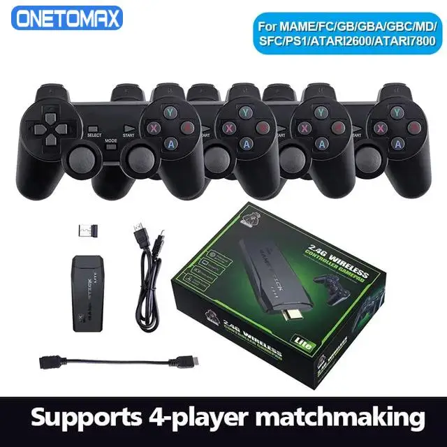 

Игровая консоль 4K HD 2,4G, двойной беспроводной контроллер для PS1/FC/GBA, Ретро ТВ, Dendy, игровая консоль, 10000 игр
