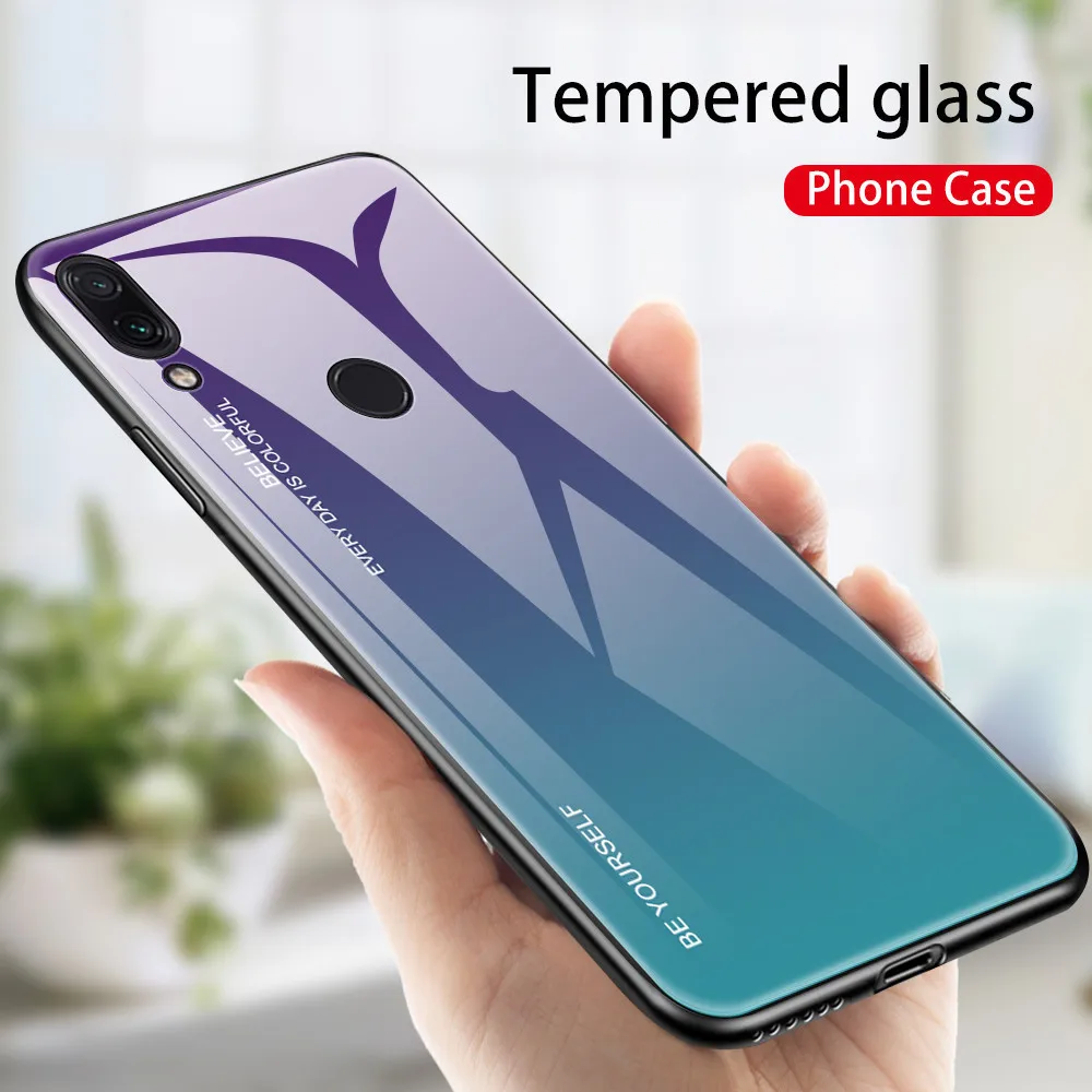 Градиентный чехол из закаленного стекла для Redmi Note 5 6 7 Pro роскошный брендовый