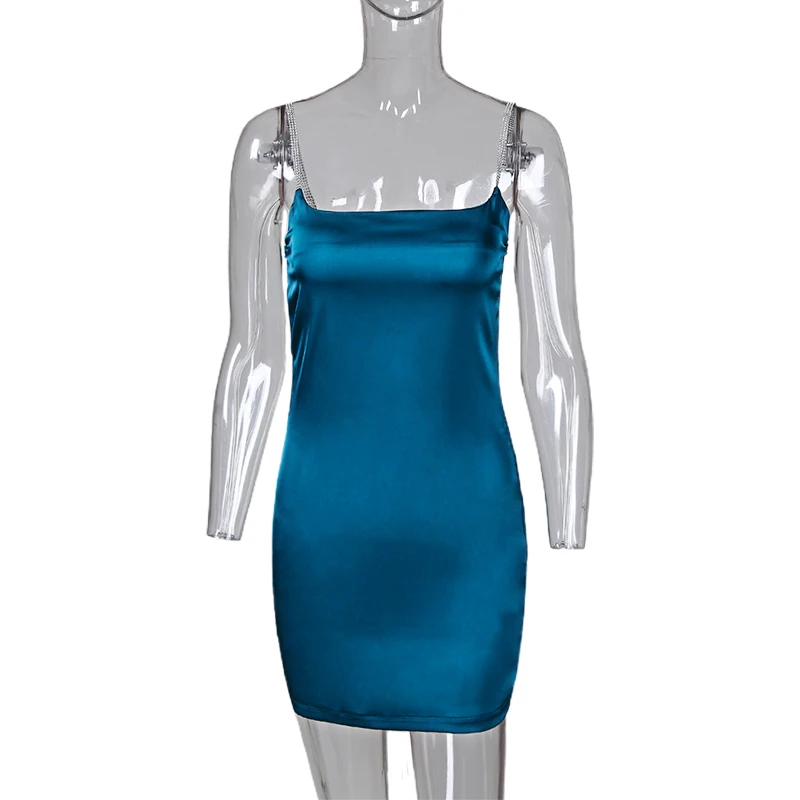 Женское мини-сатин Спагетти ремень платья женское сексуальное Slim Fit Bodycon Вечерние