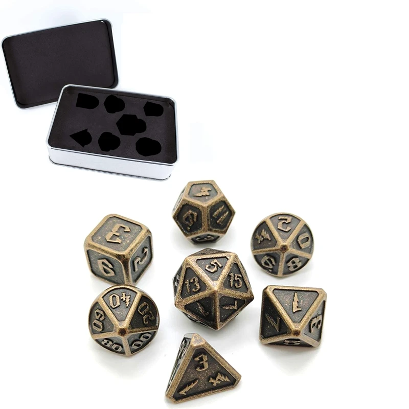 

7 PCS Magic Style Metal Dice Set Metallic Role-playing DND Game D&D Dice with Free Metal Case for D&D Game Role Playing