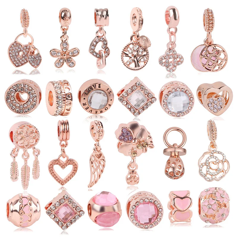 Boosbiy 2 шт Корона из розового золота Сердце Любовь Подвеска Шарм подходит бренд