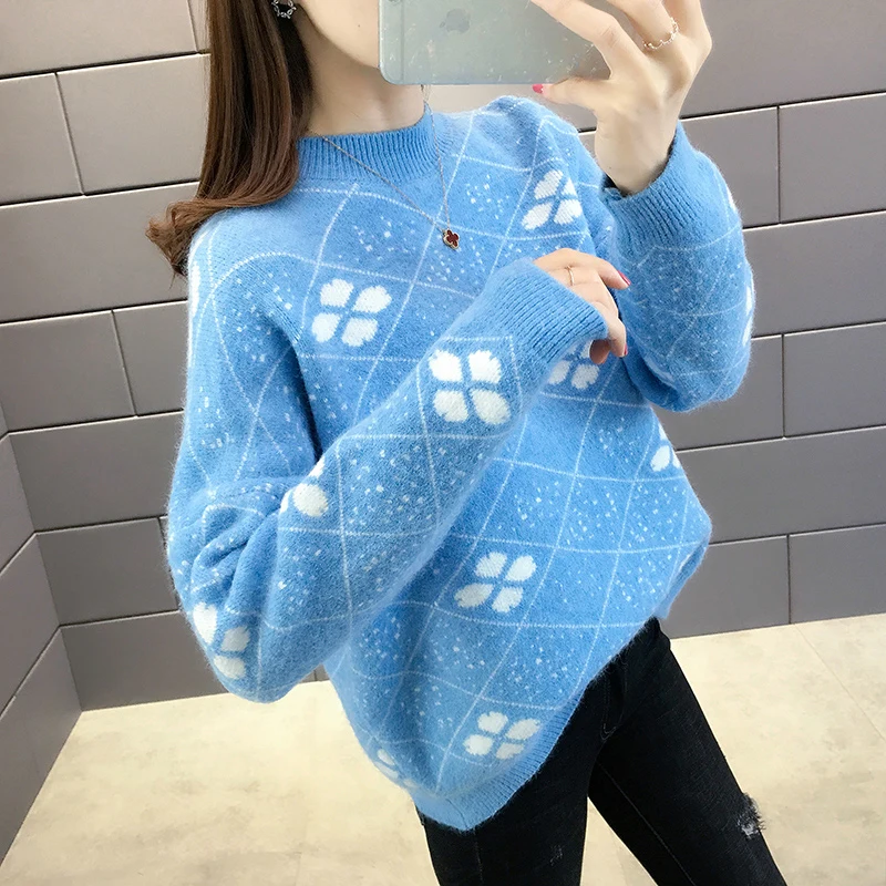 TIGENA 2019 Fall Winter Women Sweaters and Pullovers Korean Fluffy Cute Long Sleeve Sweater Female Green Blue Jumper | Женская одежда