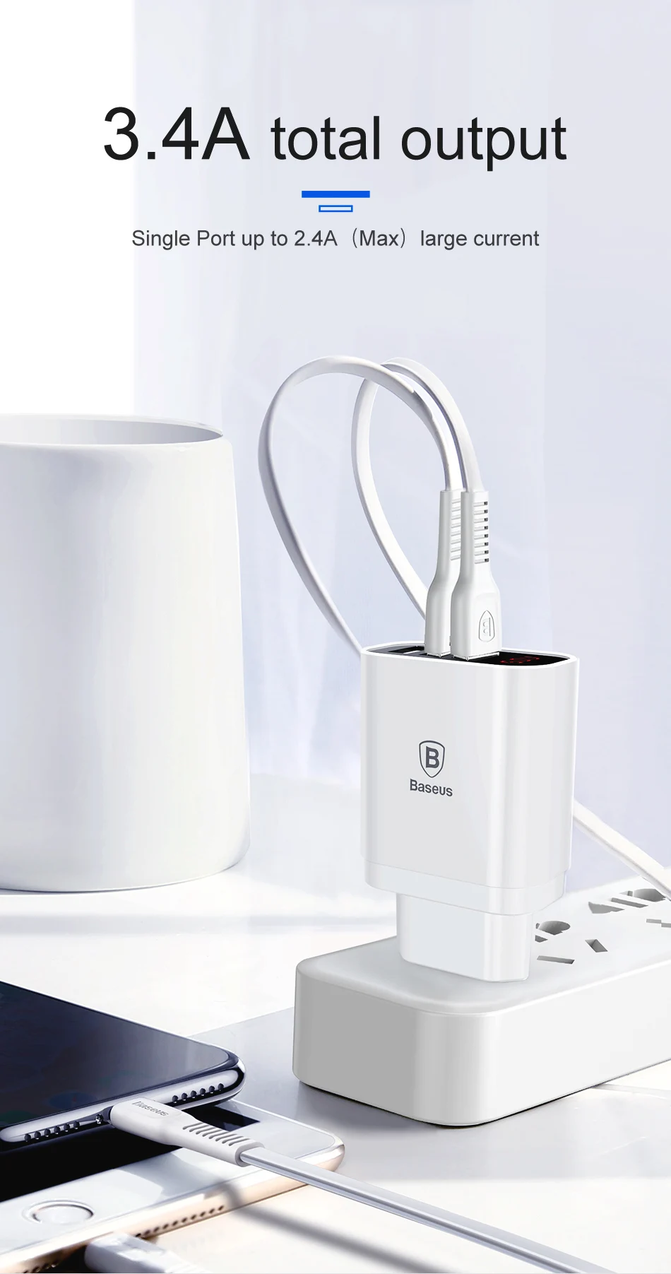 Baseus Мульти USB зарядное устройство для iPhone samsung Xiaomi Mi Быстрая зарядка Turbo несколько настенных зарядных устройств EU US Plug зарядное устройство для мобильного телефона