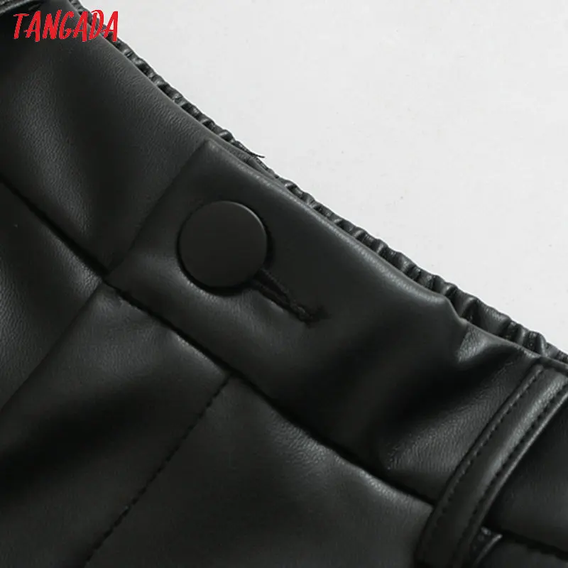 Tangada для женщин Высокая талия черный искусственная кожа harm брюки плиссированные женские стрейч талии винтажные брюки из искусственной кожи JE63