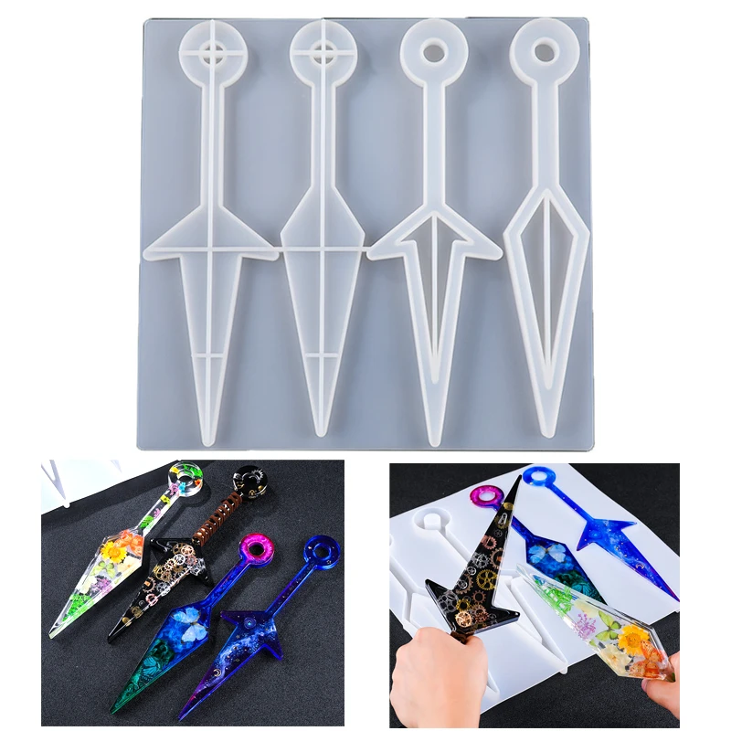 Molde de resina epoxi Kunai 4 en 1, moldes de silicona para manualidades, regalos de autodefensa-0