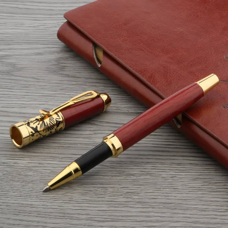 Подарочная Деревянная Ручка-роллер изысканный рельефный узор красный золотой