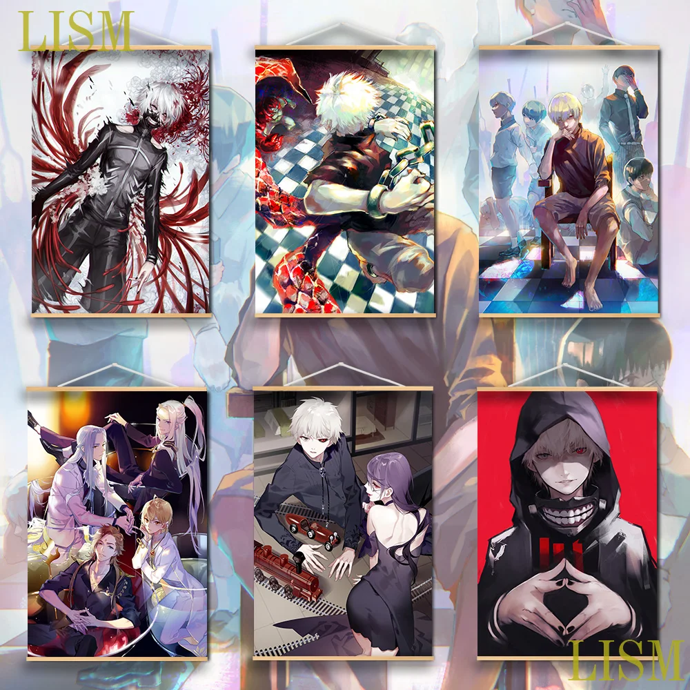 

Tokyo Ghoul Kamishiro Rize Kaneki Ken Anime manga wall Poster solid wood hanging scroll with canvas painting