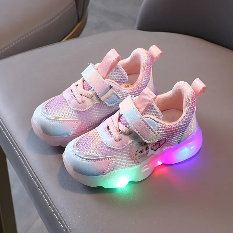 Детские туфли Disney Frozen Elsa светильник светящиеся кроссовки для девочек Спортивная