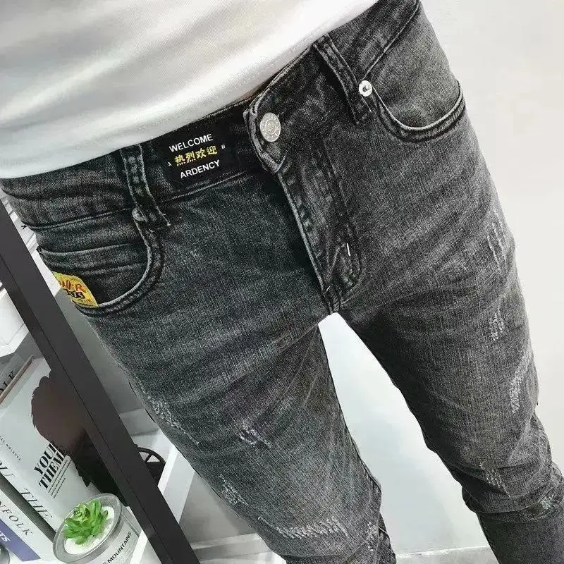 

Trendy men's pants net red pants men's slim fast men's same social spirit guy's small foot quarter skinny jeans