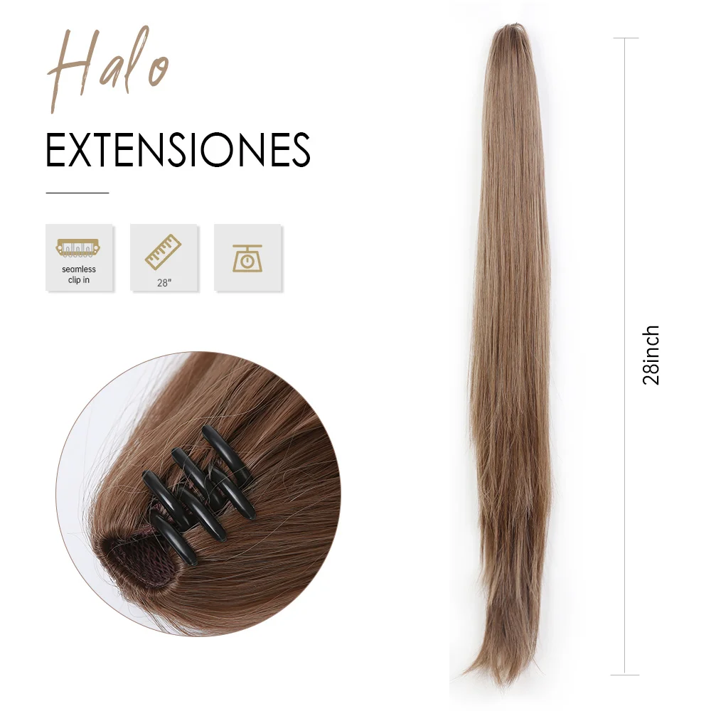 Louis Ferre - women's synthetic extended hair 18 / 28 inch horsetail clip long wave straight brown |