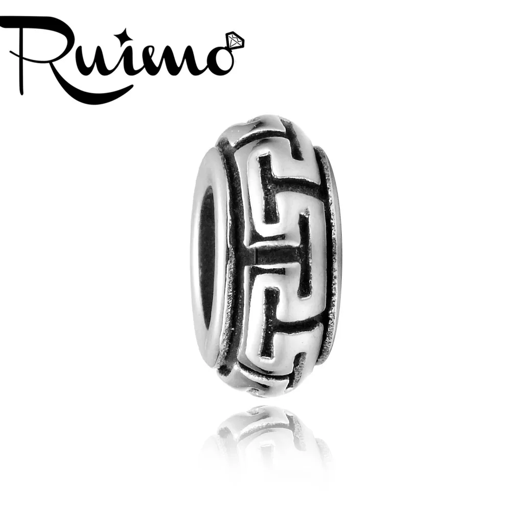 Круглые Металлические бусины RUIMO из нержавеющей стали Античные Серебристые 5 мм