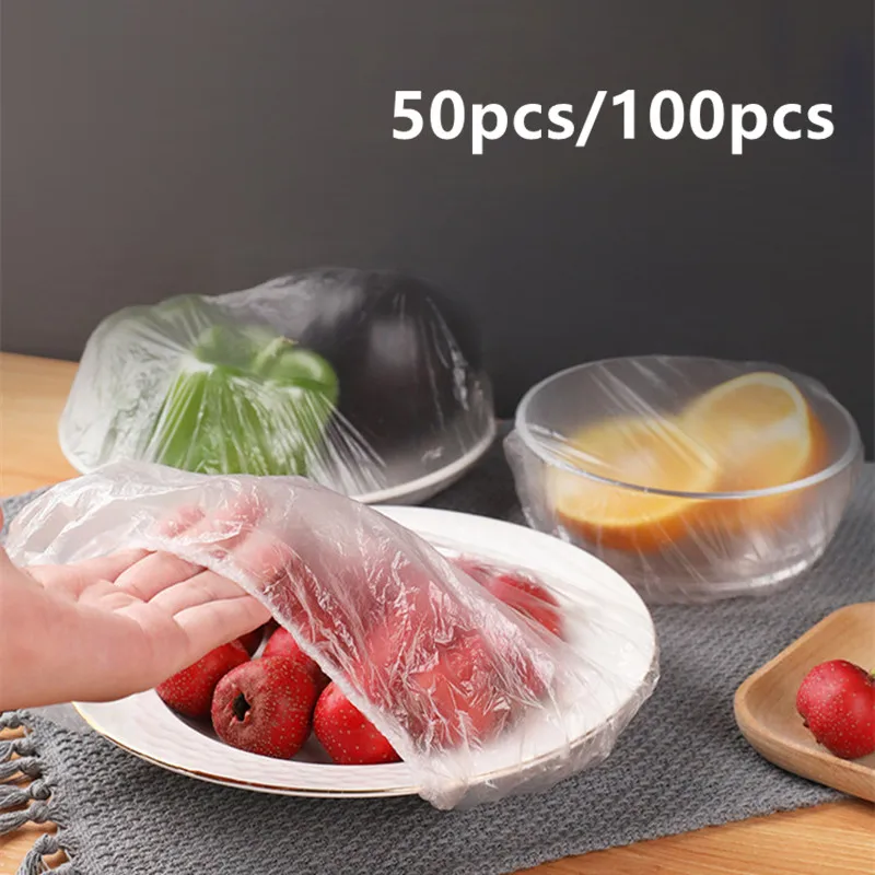 

50/100pcs Food Cling Film Cover Household Reusable Preservation Storage Cover Dustproof Hair Cap Kitchen Fresh-Keeping Cover
