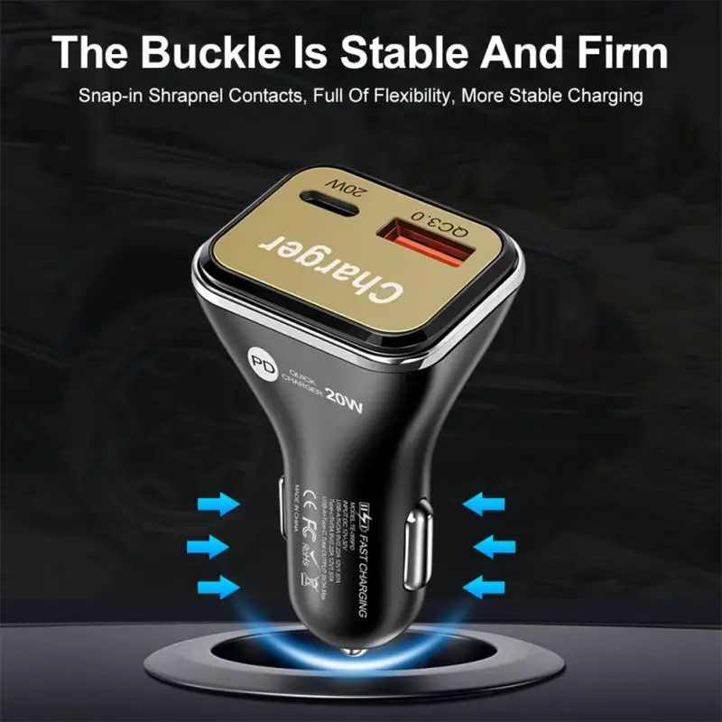 

Автомобильное зарядное устройство с двумя USB-портами, 38 Вт, QC3.0 + PD20W