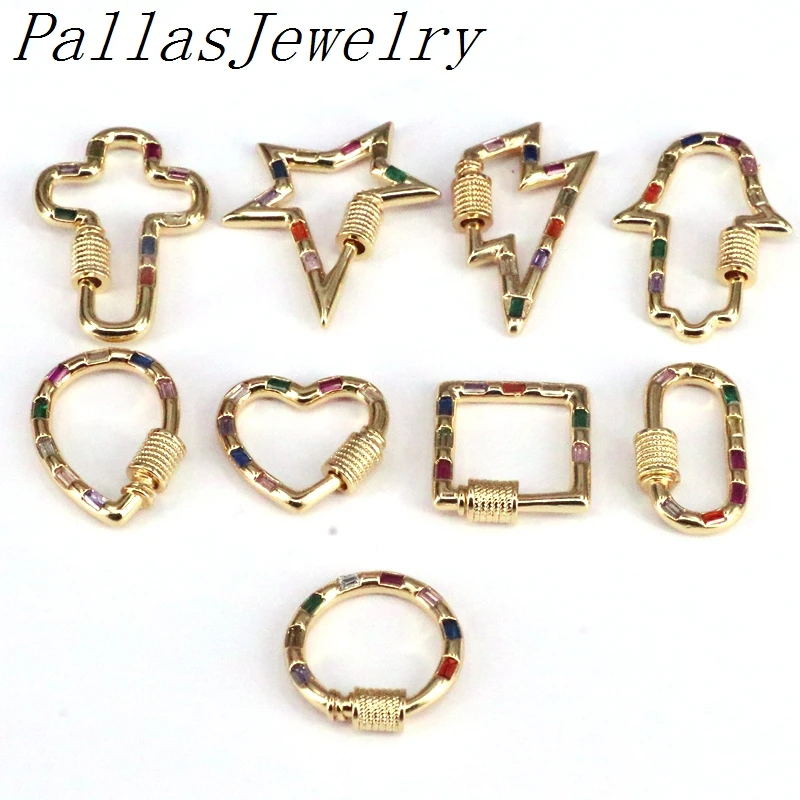 

10Pcs, Beautiful Colorful Baguette CZ Pave Mix Shape Clasp, Gold Carabiner Clasp, Pave Carabinar Clasp