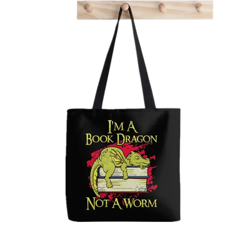 

Shopper I'm A Book Dragon Not A Worm Printed Tote Bag women Harajuku shopper handbag girl Shoulder shopping bag Lady Canvas Bag