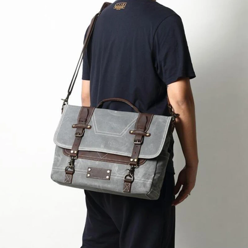 Вощеная холщовая сумка-мессенджер водонепроницаемая кожаная мужская сумка