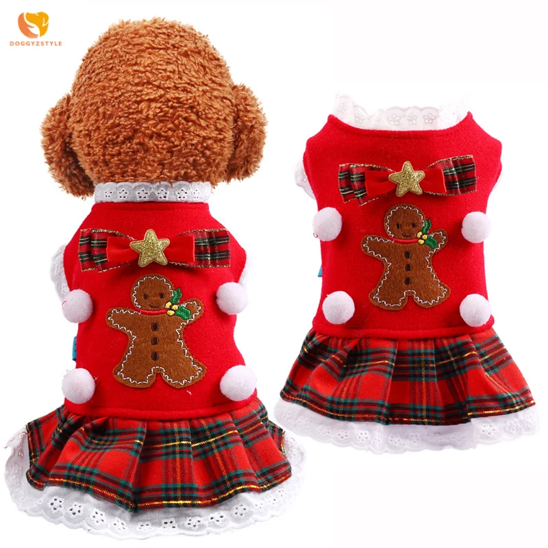Рождественская Одежда для собак красное платье зимний теплый костюм принцессы