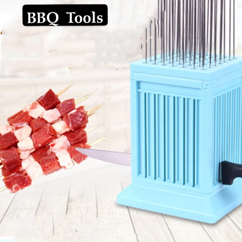 

New 49 Holes BBQ Meat Skewer Maker Wear Meat String Machine Meat Skewer Box Grill Barbecue Kitchen Accessories