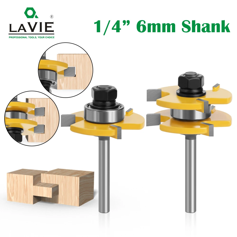

LAVIE6.35mm 6mmTongue Groove Router Bit Set 3/4" Stock 3 Teeth T-shape Wood Milling Cutter Flooring Tool MC01021