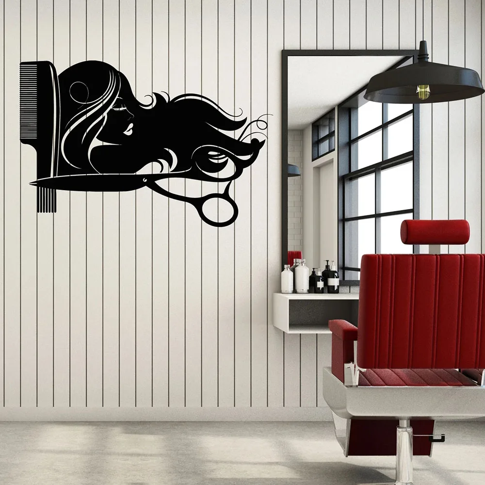 

Barber Shop Logo Wall Decal Hair Salon Hairstyle Design Haircut Scissors Comb Interior Decor Art Wallpaper Vinyl Stickers E303