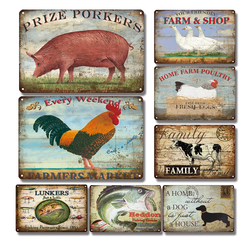 

Funny Farm Animal Metal Plaque Sign Vintage Pig cock Tin Poster Personalized Farm Wall Decoration Farmhouse Decor accessories