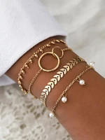 stillgirl 4pcs bohemia pearl wheat ears beads bracelets for women charms multilayer geometric chains female gift fashion jewelry