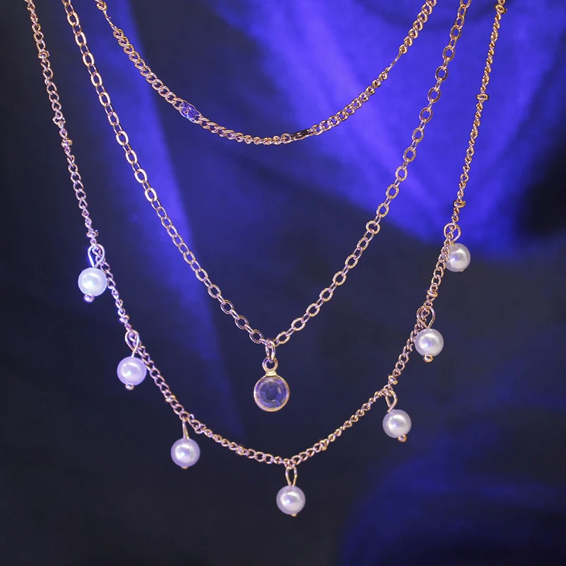 Женское многослойное ожерелье Colier с жемчугом и кристаллами | Украшения