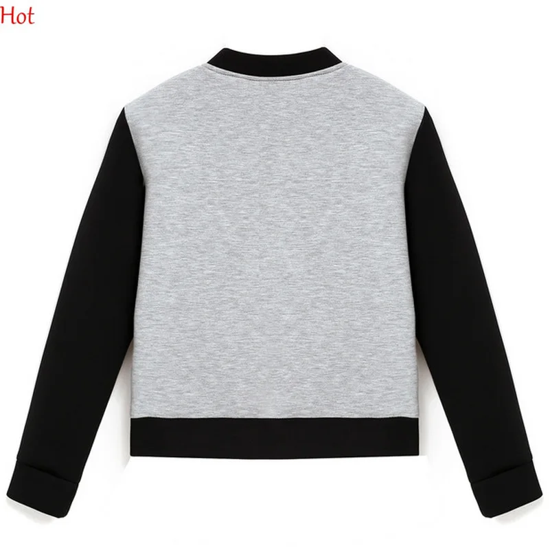 

Kalenmos Spring New Women Jackets Contrast Stitching Knitted Fleece Cardigan Short Stand Collar Zipper Small Coat Woman