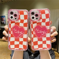 lovely sweet heart grid phone case for iphone 13 pro max mini 13 12 11 8 7 6 plus xs max xr x se soft silicone cover phone cases