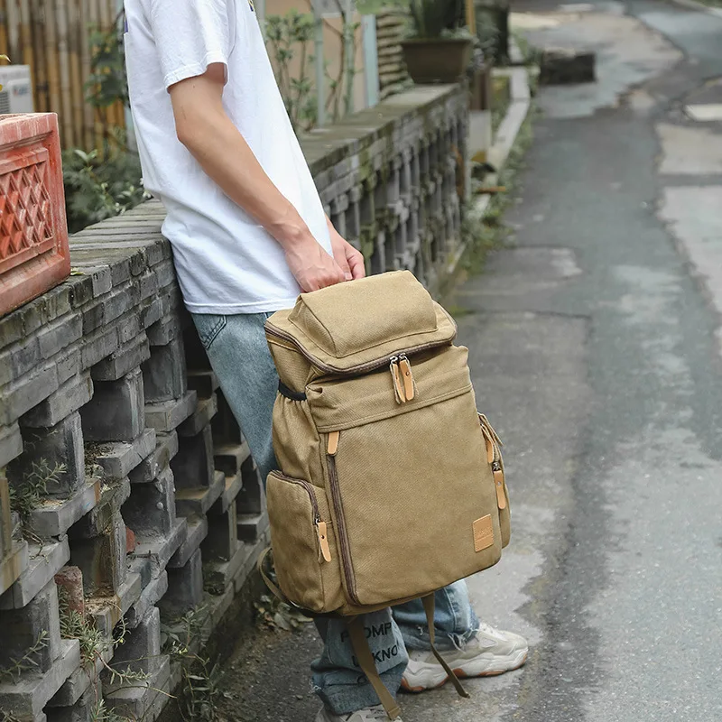

Винтажный холщовый рюкзак для мужчин, модный брендовый вместительный дорожный ранец для улицы, повседневный школьный портфель для студент...