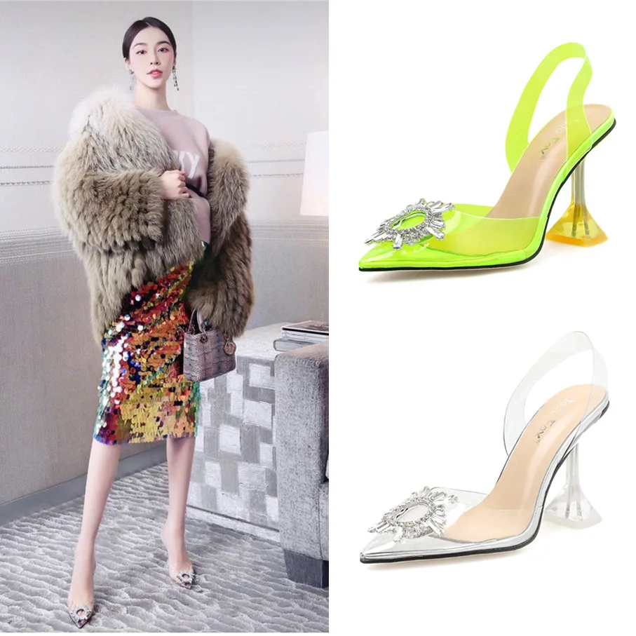 

2020 Summer women's shoes sexy crystal glass and pointed sandals