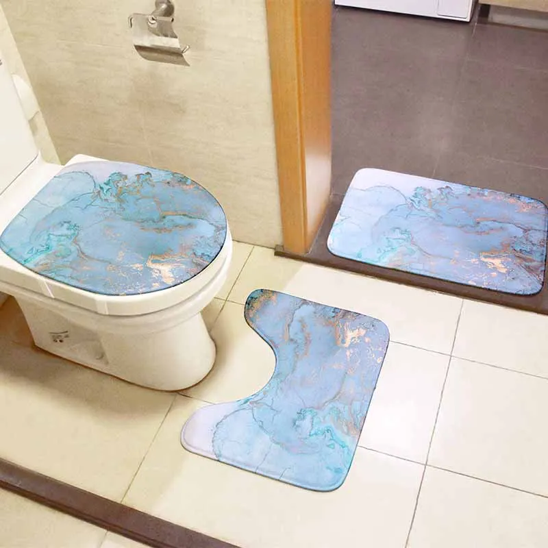 3d marble bathroom floor mats set three piece toilet seat cover flannel anti slip carpet shower decoration rug entrance door mat free global shipping