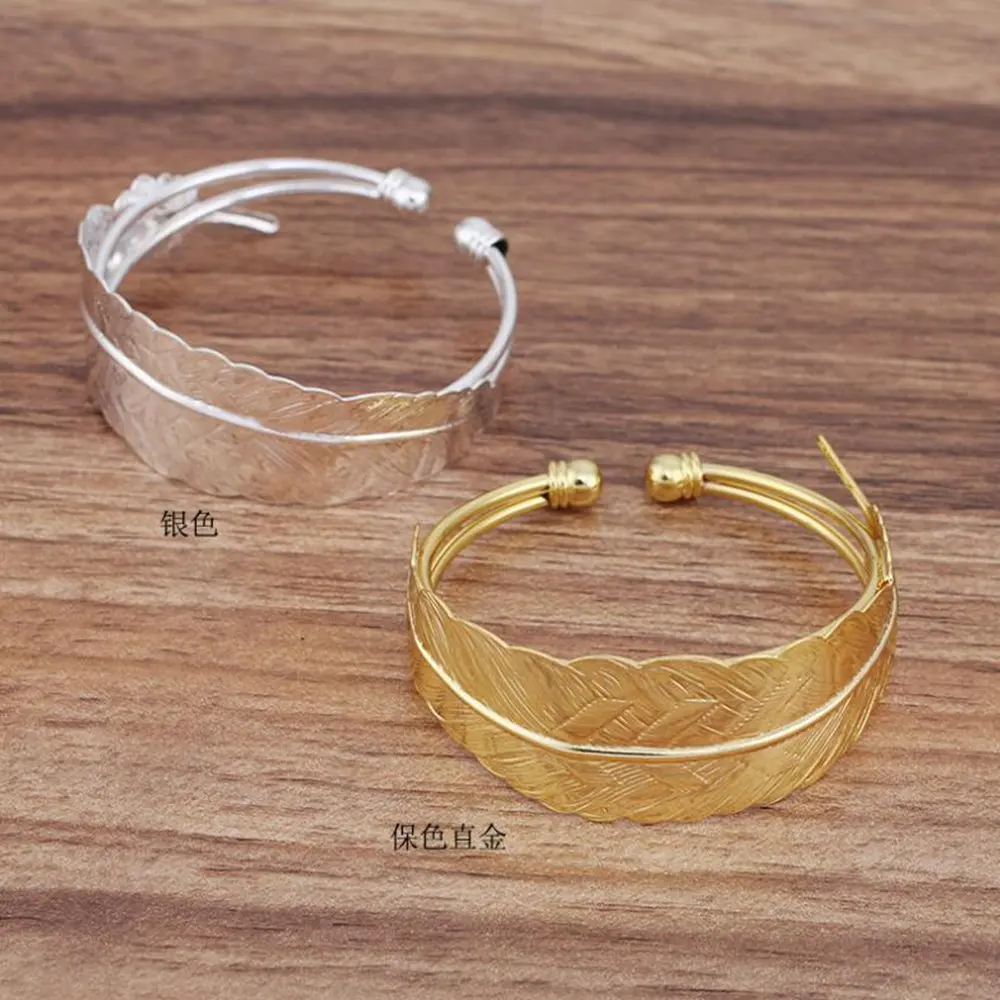 20pcs Gold Silver Plated Big  Feather Tray Bangle Base Bracelet Blanks Bezel Brass Cuff Bracelet Setting Cabochon Cameo