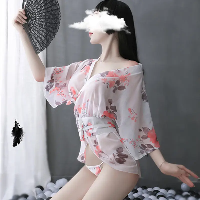 Горячее сексуальное женское белье Новое кимоно изящный принт шифон японский