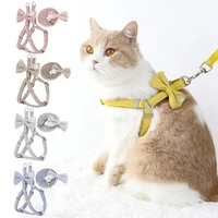 dog harness leash set adjustable soft embroidery cute bow double layer dog harness for small medium pets leashes walking