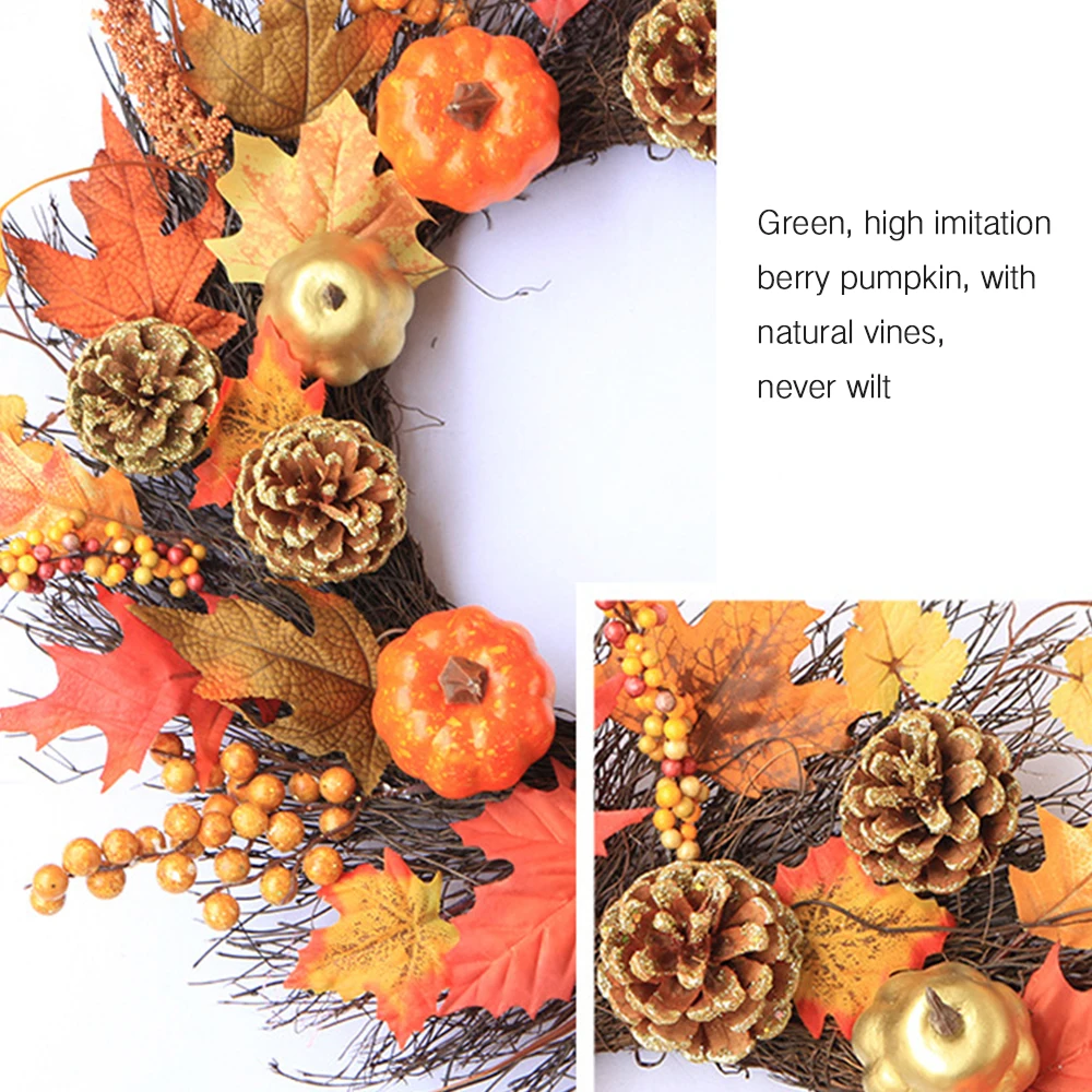 

45CM Fall Wreath Christmas Decoration Thanksgiving Garland Window Restaurant Elegantly Home Maple Leaf Decoration Wreath Door