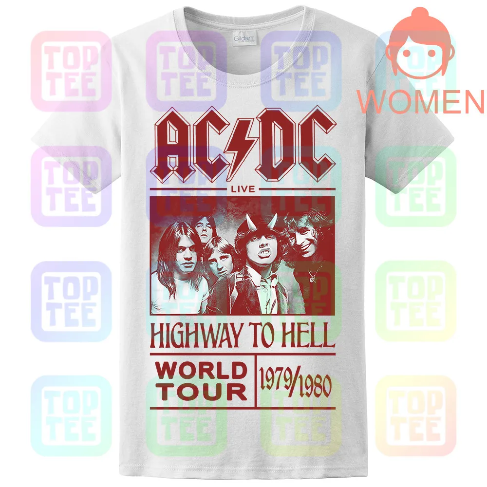 WOMEN-WHITE AC/DC Футболка Highway To Hell World Tour 1979/1980 все размеры официальный логотип - Цвет: WOMEN-WHITE