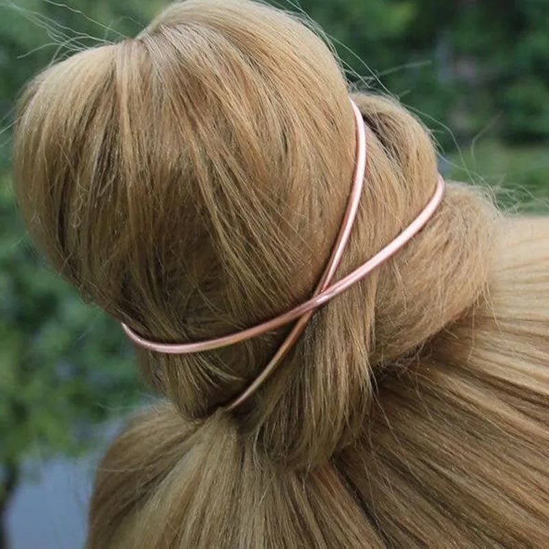 rose gold Personalized!New Brief Gold Tone Cross Bun Holder Metal BOHO Bun Cuff Vintage Bun Cage Hair Accessories Femme Gift For Her - Окраска металла: rose gold