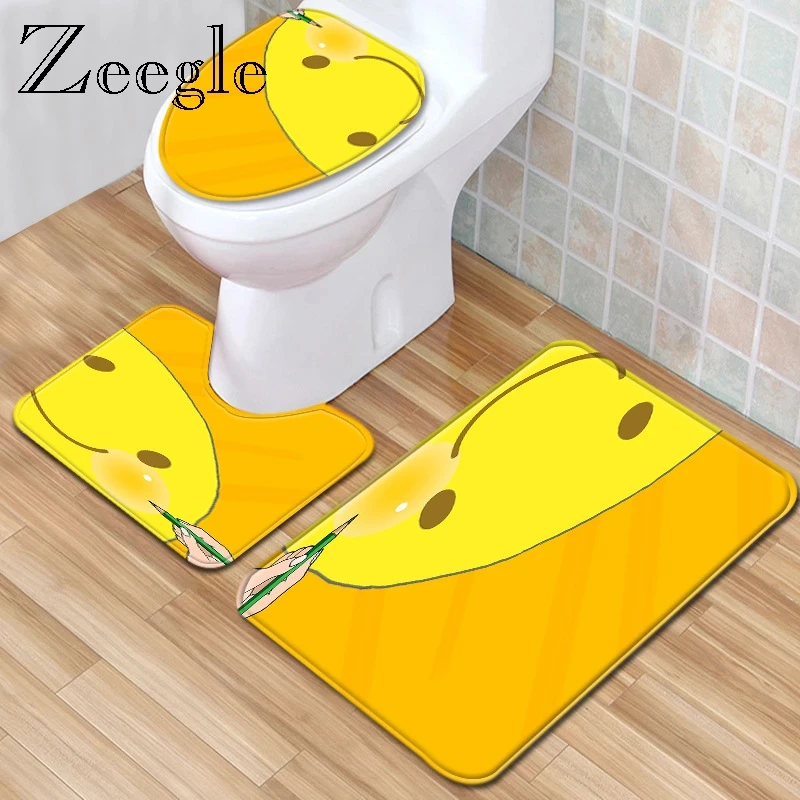Zeegle Креативный цветочный коврик для ванной и занавеска для душа, Набор моющихся ковриков для ванной, набор ковриков для туалета с крючками, нескользящий коврик для ванной комнаты