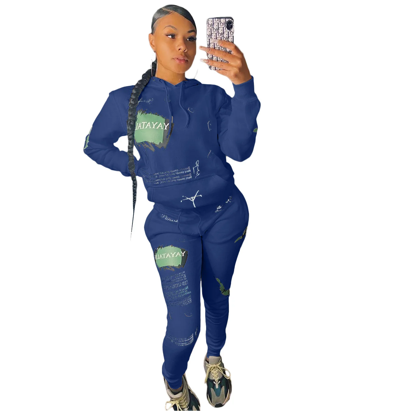 

Graffiti Letter Two 2Piece Set for Women Outdoor Hooded Sweatshirt Pants Set Sport Tracksuit Fitness Matching Set Outfit