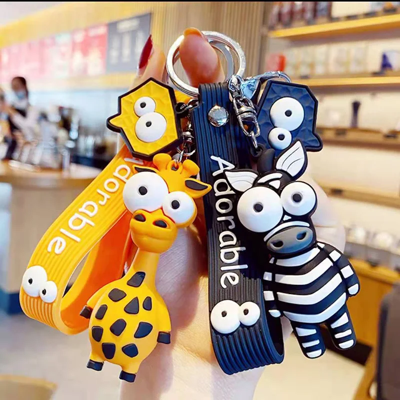 

Cute Zebra Giraffe Funny Toy Keychain Cartoon PVC Key Rings Punk Style Pendant Animal Keychains For Women Child Car Key Chain