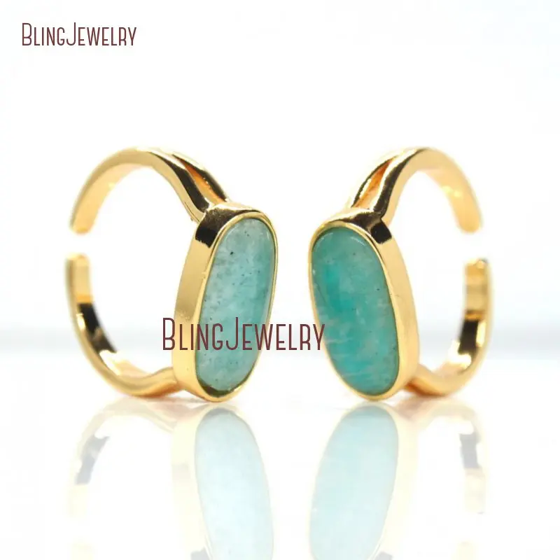 Amazonite Ring Mint Stone Gold Bezel Filled Silver Adjustable Band RM28234 | Украшения и аксессуары