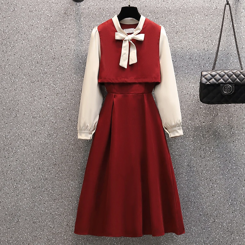 Осенне-зимнее новое платье в западном стиле с имитацией двух размеров - купить по